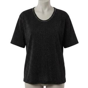 studio blue Shirt Size M Black Gold Nylon Metallic Short Sleeves Relaxed Boxy